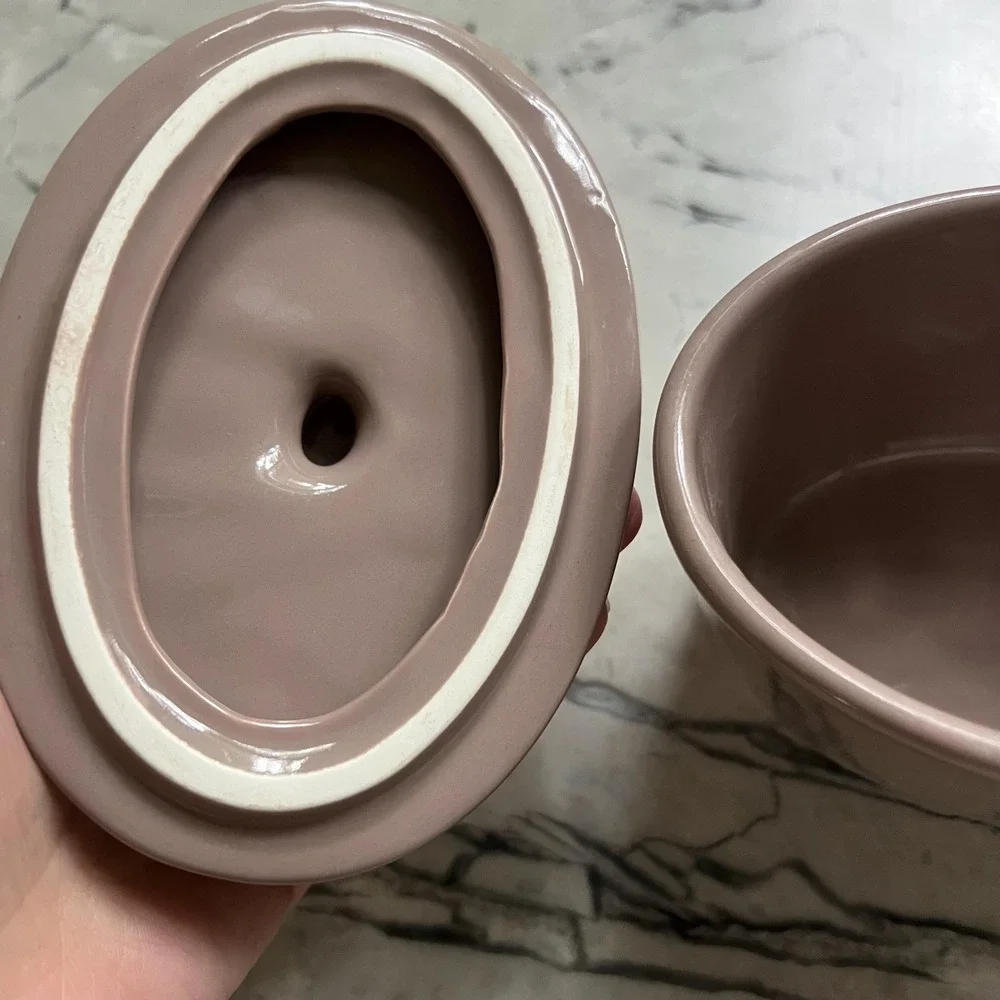 Taupe Cannister with‎ lid from Japan - midcentury